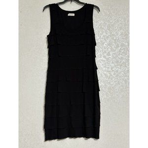Calvin Klein Black Tiered‎ Sleeveless Knee Length Shift Dress Stretch Petite 10P